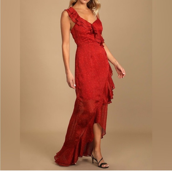 Lush orange Red High-Low Wrap Gown for Weddings - Picture 1 of 8
